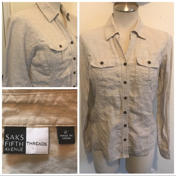 Saks Fifth Avenue Tops - 2/$12 or 3/$18 100% linen button down top